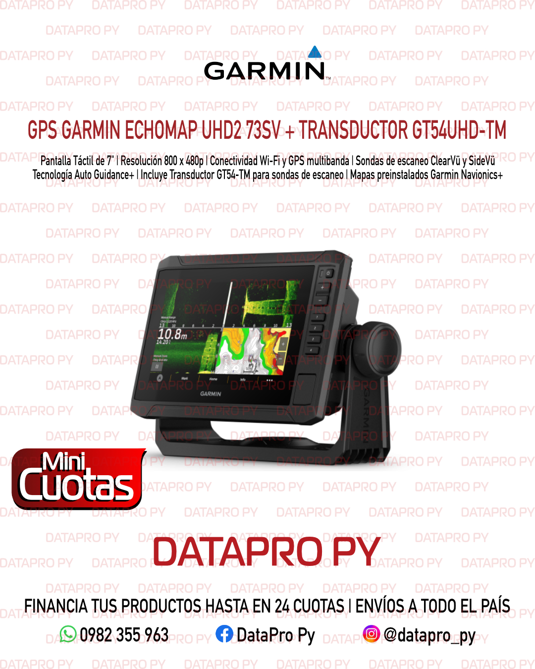 GPS Garmin Echomap UHD2 73SV + Transductor GT54UHD